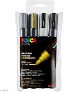 Tout neuf 🔔 Marqueur Posca Coffret De Feutres Posca PC-5M - Pointe Conique Moyenne - Or, Argent, Noir & Blanc - 4 Pcs ✔️