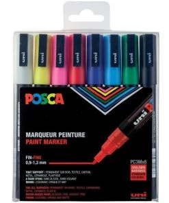 Acheter 💯 Marqueur Posca Coffret Feutres Posca PC-3M - Pointe Conique Fine - Couleurs Basiques - 8 Pcs 🎁
