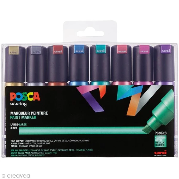 Remise 🔥 Marqueur Posca Coffret De Feutres Posca PC-8K - Couleurs Métalliques - 8 Pcs 🔔 3 Remise 🔥 Marqueur Posca Coffret De Feutres Posca PC-8K - Couleurs Métalliques - 8 Pcs 🔔