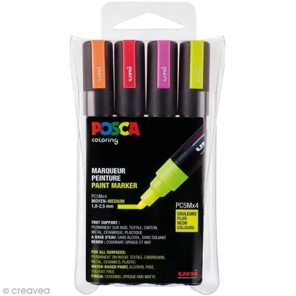 Sortie 🛒 Marqueur Posca Coffret De Feutres Posca PC-5M - Couleurs Fluo - 4 Pcs ❤️ 3 Sortie 🛒 Marqueur Posca Coffret De Feutres Posca PC-5M - Couleurs Fluo - 4 Pcs ❤️