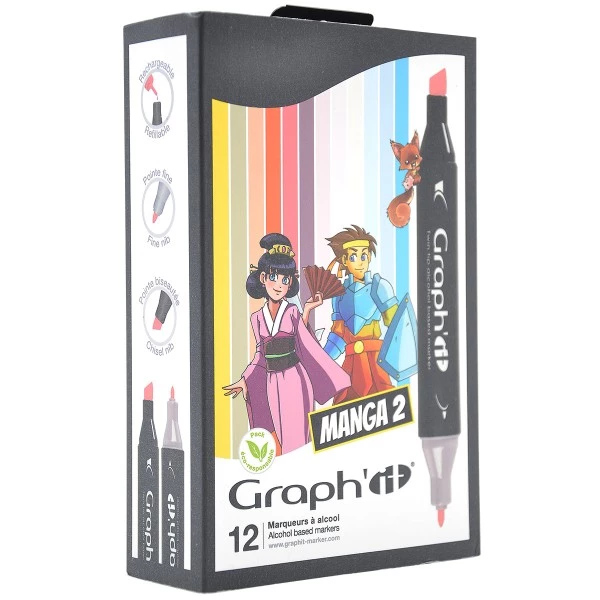 De gros 🌟 Assortiment Feutre à Alcool Graph'it - Manga 2 - 12 Marqueurs 😉 6 De gros 🌟 Assortiment Feutre à Alcool Graph'it - Manga 2 - 12 Marqueurs 😉 – Image 4