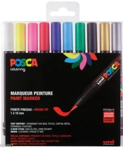 Vente flash 🛒 Marqueur Posca Coffret De Feutres Posca PCF-350 - Pointe Pinceau - Couleurs Basiques - 10 Pcs 😀