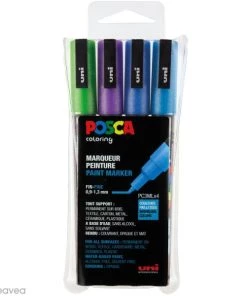 Tout neuf ⭐ Marqueur Posca Coffret De Feutres Posca Pailleté PC-3M - Couleurs Froides - 4 Pcs 🥰