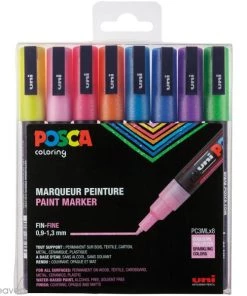 Offres 🔥 Marqueur Posca Coffret De Feutres Posca Pailleté PC-3M - Couleurs Assorties - 8 Pcs 🔔