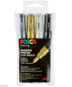 Acheter 🔔 Marqueur Posca Coffret De Feutres Posca PC-1MC - Or, Argent, Noir & Blanc - 4 Pcs 🌟