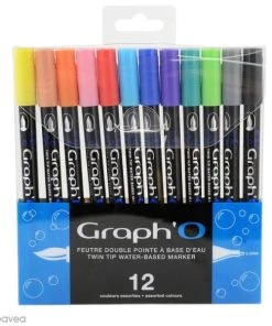 Remise ⭐ Graph'it Feutres Et Crayons Aquarelle Graph'O - Feutre Pinceau Double Pointe - Couleurs Basiques - 12 Feutres ❤️