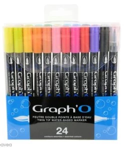 Grosses soldes ⭐ Graph'it Feutres Et Crayons Aquarelle Graph'O - Feutre Pinceau Double Pointe - Couleurs Basiques - 24 Feutres ✨