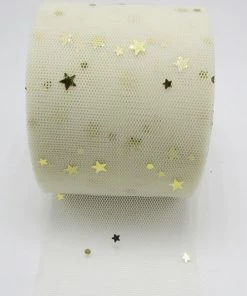 Promo 👏 Czech Beads Exclusive Paillette Décorative 5yrd 15ft 4,5 M De Tissu D'Or De La Dentelle De Gaze De Ruban De Finition Avec Des Paillettes Étoile 🔥